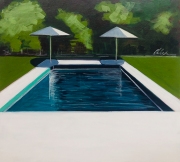 Hamptons Pool with Two Umbrellas