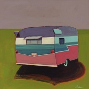 Shasta Trailer with Lavender Sky