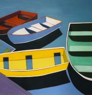 Abstract Boats with Green and Yellow